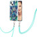 iPhone 15 Electroplating Splicing Marble Pattern IMD TPU Shockproof Case with Neck Lanyard - Blue Green