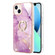 iPhone 15 Electroplating Marble Pattern IMD TPU Shockproof Case with Ring Holder - Purple 001