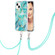 iPhone 15 Electroplating Splicing Marble Pattern IMD TPU Shockproof Case with Neck Lanyard - Blue