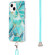 iPhone 15 Electroplating Splicing Marble Pattern IMD TPU Shockproof Case with Neck Lanyard - Blue