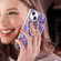 iPhone 15 Electroplating Splicing Marble Pattern IMD TPU Shockproof Case with Ring Holder - Dark Purple