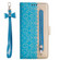 iPhone 15 Lace Pattern Double Button Zipper Leather Phone Case with Lanyard - Blue