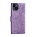 iPhone 15 Lace Flower Embossing Flip Leather Phone Case - Purple