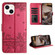 iPhone 15 Cat Embossing Pattern Leather Phone Case with Lanyard - Red