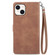 iPhone 15 Embossed Flower Zipper Leather Phone Case - Brown