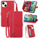 iPhone 15 Embossed Flower Zipper Leather Phone Case - Red