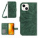 iPhone 15 Skin Feel Sun Flower Embossed Flip Leather Phone Case with Lanyard - Green