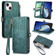 iPhone 15 Geometric Zipper Wallet Side Buckle Leather Phone Case - Green