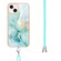 iPhone 15 Plus Electroplating Marble Pattern IMD TPU Shockproof Case with Neck Lanyard - Green 003