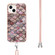 iPhone 15 Plus Electroplating Pattern IMD TPU Shockproof Case with Neck Lanyard - Pink Scales