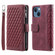 iPhone 15 Plus Grid Texture Zipper Leather Phone Case with Lanyard - Wine Red