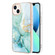 iPhone 15 Plus Electroplating Marble Pattern Dual-side IMD TPU Shockproof Phone Case - Green 003