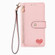 iPhone 15 Plus Love Zipper Lanyard Leather Phone Case - Pink