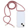 iPhone 15 Plus Transparent Acrylic Airbag Shockproof Phone Protective Case with Lanyard - Red Apricot Grey Rough Grain