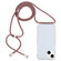 iPhone 15 Plus Transparent Acrylic Airbag Shockproof Phone Protective Case with Lanyard - Red Apricot Grey Fine Lines