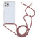 iPhone 15 Plus Transparent Acrylic Airbag Shockproof Phone Protective Case with Lanyard - Red Apricot Grey Fine Lines
