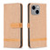 iPhone 15 Plus Color Block Denim Texture Leather Phone Case - Brown