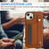 iPhone 15 Plus Shockproof Leather Phone Case with Wrist Strap - Brown
