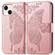 iPhone 15 Plus Butterfly Love Flower Embossed Leather Phone Case - Rose Gold