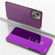 iPhone 15 Plus Plated Mirror Horizontal Flip Leather Phone Case with Holder - Purple