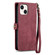 iPhone 15 Plus Geometric Zipper Wallet Side Buckle Leather Phone Case - Red
