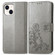 iPhone 15 Plus Four-leaf Clasp Embossed Buckle Leather Phone Case - Gray