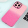 iPhone 15 Plus Gradient Starry Silicone Phone Case with Lens Film - Pink Red