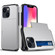 iPhone 15 Plus Shockproof Armor Phone Case with Slide Card Slot - Silver