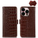 iPhone 14 Pro Max Crocodile Top Layer Cowhide Leather Phone Case  - Brown