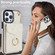 iPhone 14 Pro Max Rhombic Texture Card Bag Phone Case with Long Lanyard - White