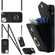 iPhone 14 Rhombic Texture Card Bag Phone Case with Long Lanyard - Black