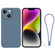 iPhone 14 Silicone Phone Case with Wrist Strap - Grey Blue
