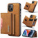 iPhone 14 DG.MING M2 Series 3-Fold Card Bag Leather Case - Brown