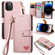 iPhone 14 Pro Love Zipper Lanyard Leather Phone Case - Pink