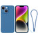 iPhone 14 Plus Silicone Phone Case with Wrist Strap - Blue