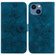 iPhone 14 Plus Lily Embossed Leather Phone Case - Dark Blue