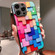 iPhone 14 Plus Colorful Toy Bricks Pattern Shockproof Glass Phone Case - Black