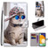 Samsung Galaxy A53 5G Global Coloured Drawing Cross Texture Horizontal Flip PU Phone Leather Case with Holder & Card Slots & Wallet & Lanyard - Colorful Layer - Oblique Hat Blue Mirror Cat