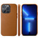 iPhone 13 Pro Max Lamb Grain PU Back Cover Phone Case - Brown