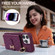 iPhone 13 Pro Horizontal Card Bag Ring Holder Phone Case with Dual Lanyard - Dark Purple