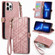 iPhone 13 Pro Geometric Zipper Wallet Side Buckle Leather Phone Case - Pink