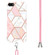 iPhone SE 2022 / SE 2020 / 8 / 7 Electroplating Splicing Marble TPU Phone Case with Lanyard - Pink White
