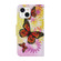 iPhone 13 mini Coloured Drawing Pattern Leather Phone Case - Chrysanthemum Butterfly