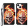 iPhone 13 mini Colored Drawing Pattern Horizontal Flip Leather Phone Case - Flame Skull