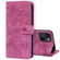 iPhone 13 mini Cartoon Sakura Cat Embossed Leather Case - Rose Red