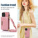 iPhone 13 Mini Three-fold RFID Leather Phone Case with Lanyard - Rose Gold