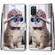 Samsung Galaxy A03s 166mm Version Coloured Drawing Cross Texture Horizontal Flip PU Phone Leather Case with Holder & Card Slots & Wallet & Lanyard - Colorful Layer - Oblique Hat Blue Mirror Cat