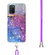 Samsung Galaxy A03s EU 2.0mm Airbag Shockproof TPU Phone Case with Lanyard - Blue Purple Marble