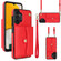 Samsung Galaxy A13 4G / 5G RFID Card Slot Leather Phone Case with Long Lanyard - Red