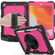 iPad 10.2 Shockproof Colorful Silica Gel + PC Protective Case with Holder & Shoulder Strap & Hand Strap & Pen Slot - Black+Hot Pink